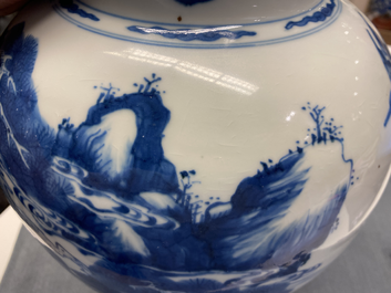 A pair of Chinese blue and white 'deer and crane' vases, Kangxi